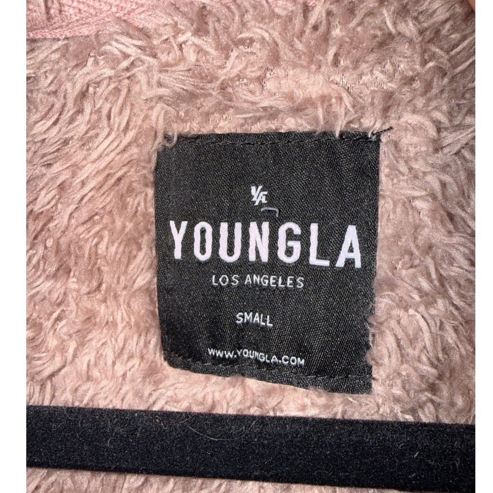YoungLA‎ fuzzy teddy hoodie Small light pink tan full zip oversized EUC jacket - Picture 4 of 12